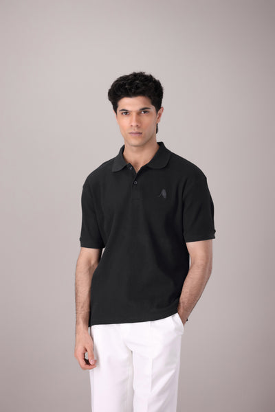 Black Waffle Knitted POLO Shirt - OMH Clothing