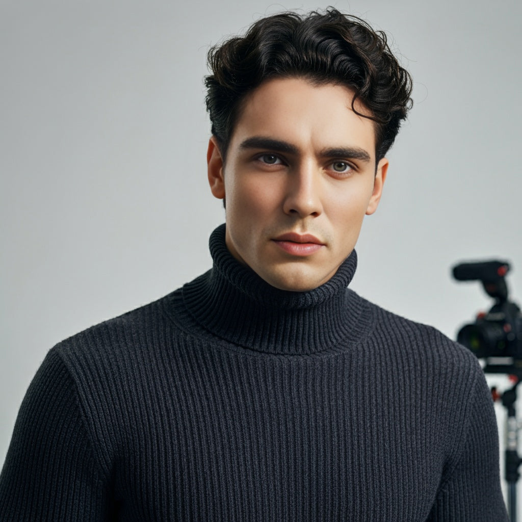 Melange Dark Grey Turtleneck Rib Knitted Shirt - OMH Clothing