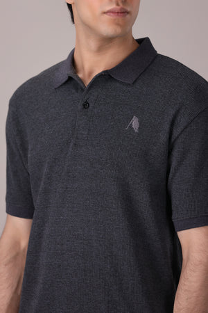 Charcoal Waffle Knitted POLO - OMH Clothing