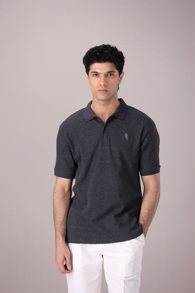 Charcoal Waffle Knitted POLO - OMH Clothing