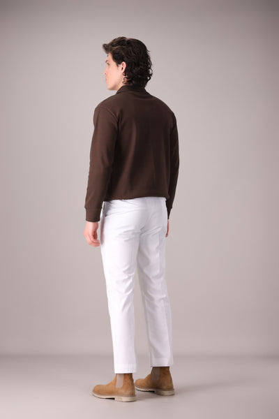 Brown Rib Knitted Quarter Zipper - OMH Clothing