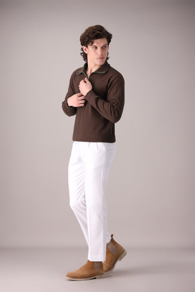 Brown Rib Knitted Quarter Zipper - OMH Clothing