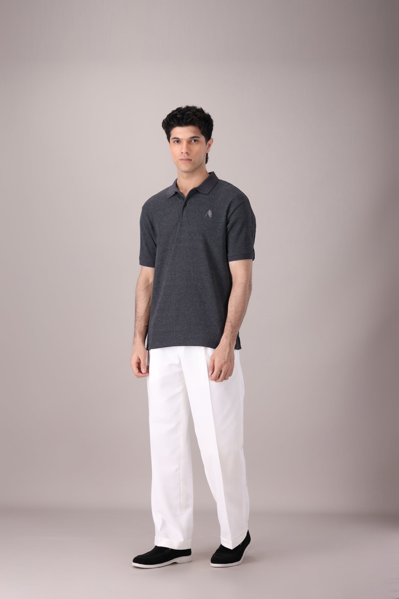 Charcoal Waffle Knitted POLO - OMH Clothing