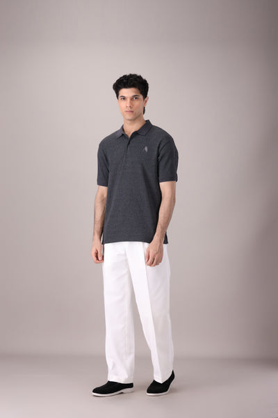 Charcoal Waffle Knitted POLO - OMH Clothing