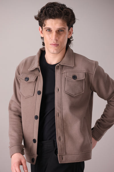 Taupe Brown Fleece Trucker Jacket - OMH Clothing