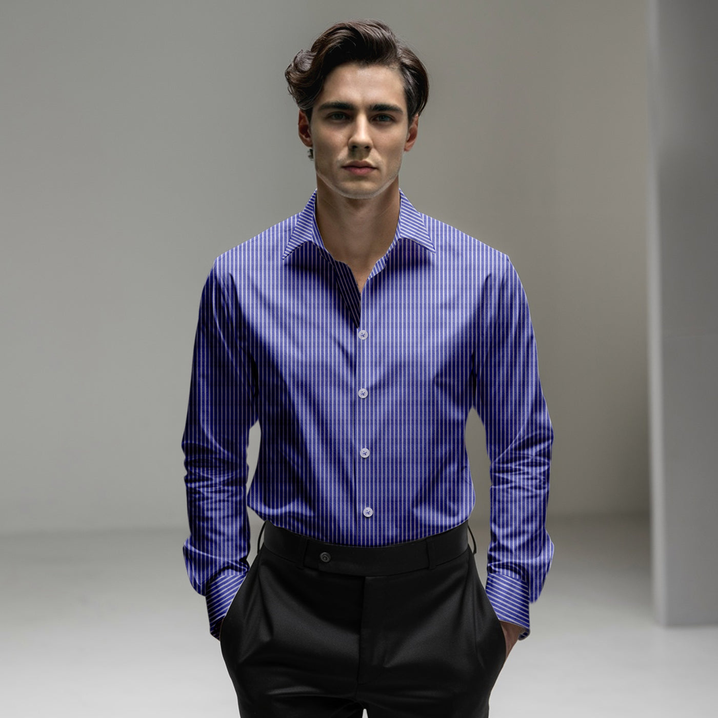 BLUE STRIPE SEMI-FORMAL SHIRT - OMH Clothing