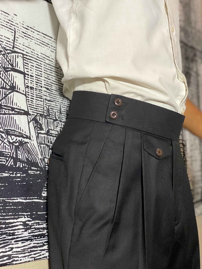 PREMIUM OFF WHITE DOUBLE PLEATED SIDE TAB TROUSER