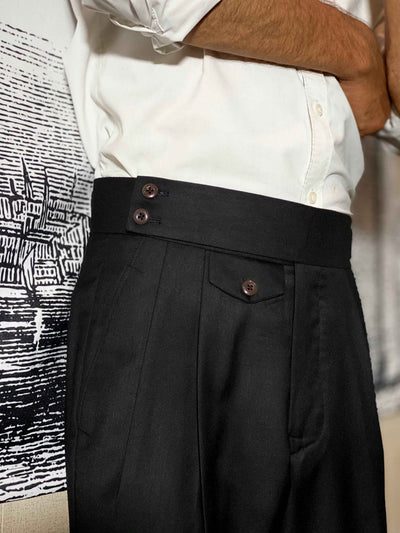 PREMIUM OFF WHITE DOUBLE PLEATED SIDE TAB TROUSER