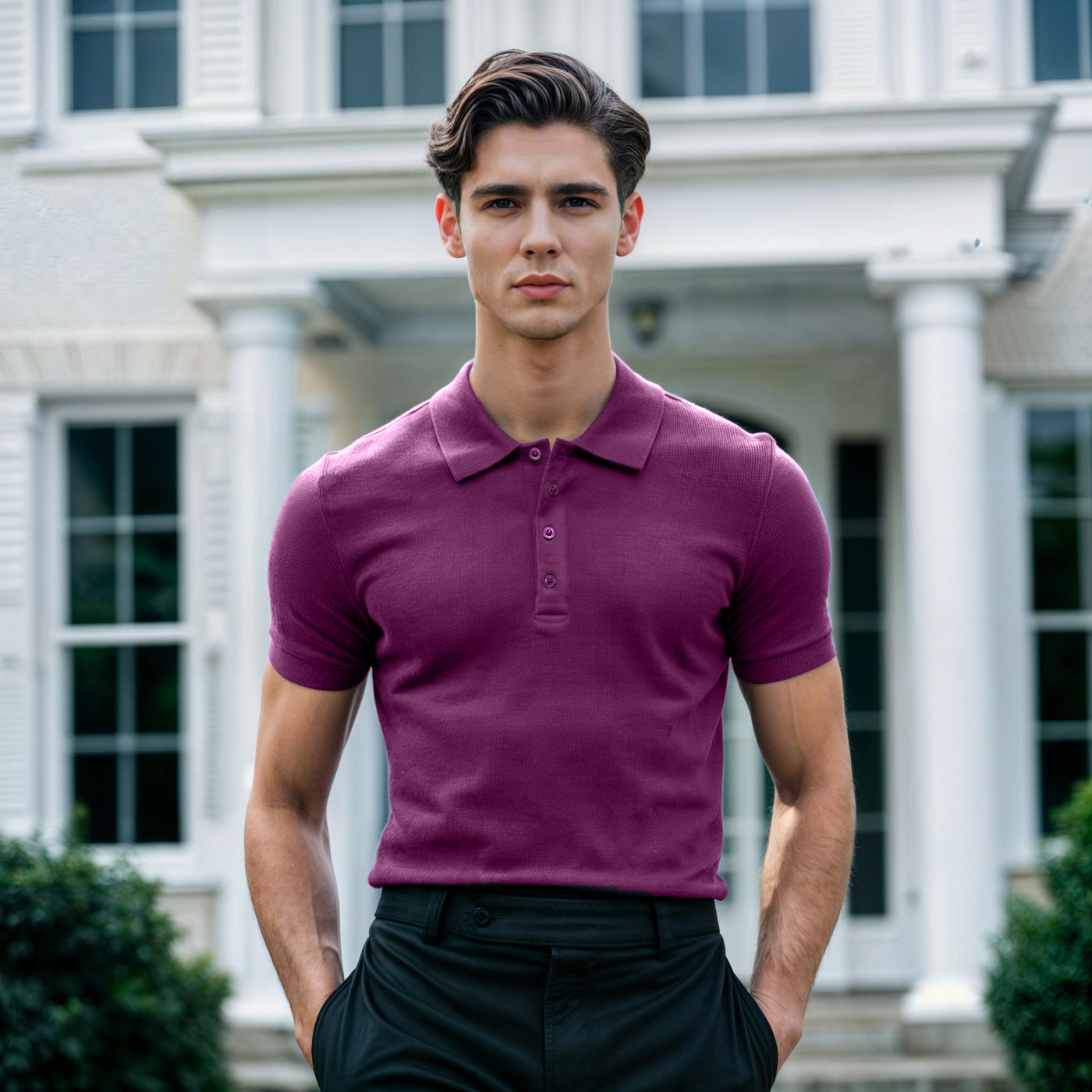 VIOLET LONG PLACKET POLO - OMH Clothing